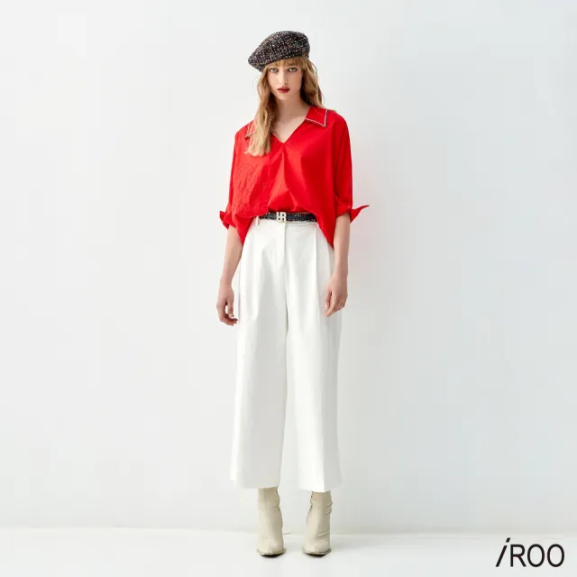 【iROO】蝴蝶結鈕釦寬腿褲