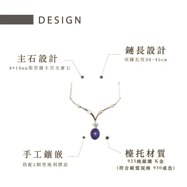 【幸福珠寶】母親節禮物  維多利亞｜藍寶石項鍊(法國星鑽 六道星芒 貓眼)