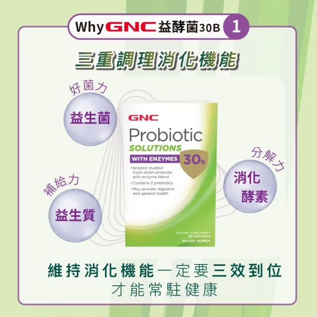 即期品【GNC 健安喜】益酵菌30B 30包/盒(13隻專利益生菌/雙重益生質/19種消化酵素/300億菌數/順暢有感)
