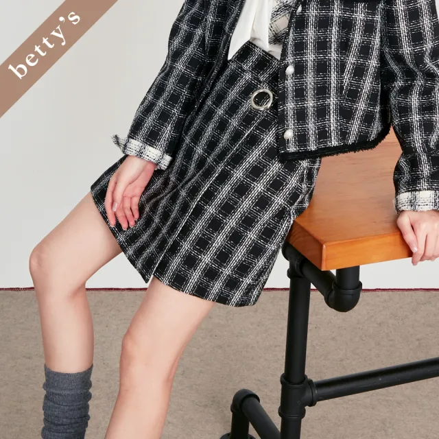 【betty’s 貝蒂思】出清品  小香風多彩織紋斜接短裙(黑色)