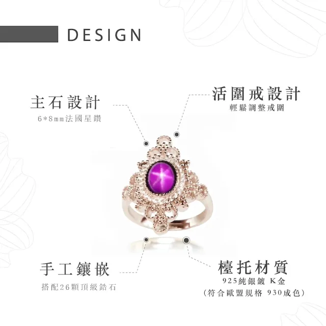 【幸福珠寶】母親節禮物  迷人網美 紅寶石戒指(法國星鑽 六道星芒 貓眼)
