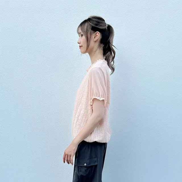 【Hana Mokuba】花木馬日系女裝小花波浪荷葉邊氣質收口上衣(上衣)