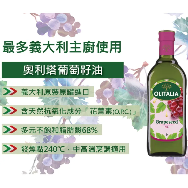 【Olitalia 奧利塔】純橄欖油x3瓶+葡萄籽油x3瓶+葵花油x3瓶(1000mlx9瓶/箱)