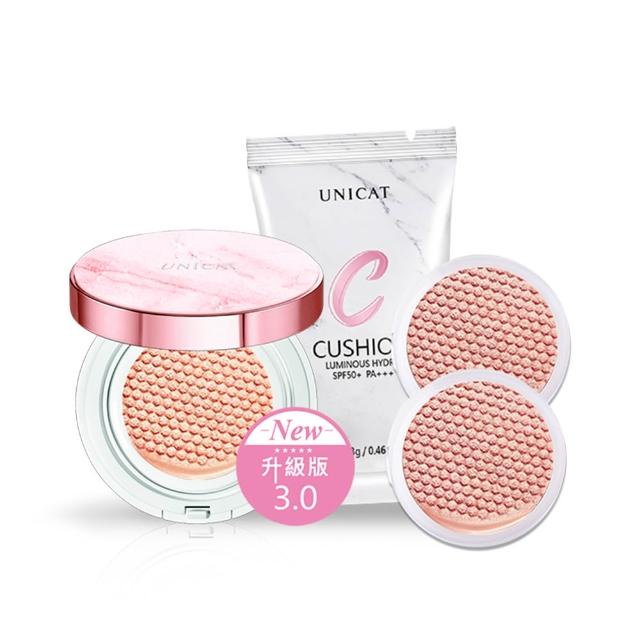 【UNICAT 變臉貓】防曬保濕底妝3入組 光彩保濕氣墊粉餅X1 加碼氣墊補充包X2(高防曬氣墊 水光氣墊)