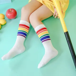 【橘魔法】彩虹中筒襪(白色襪子 學生襪 足球襪 長襪 襪子 兒童 童襪 男童 女童 中性款 童裝)