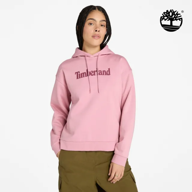 【Timberland】女款桃粉色寬版LOGO連帽上衣(A645YEYV)