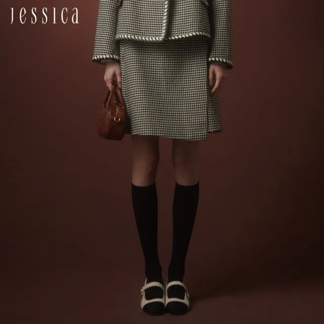 【JESSICA】出清品 復古千鳥格紋顯瘦小香風半裙235102