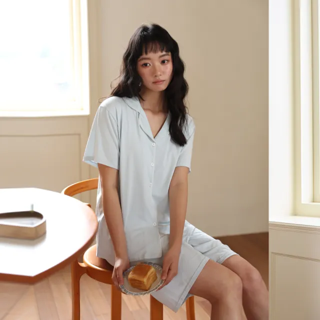 【BODYAIR】涼滑感蠶絲短袖睡衣套裝(家居.居家服.居家褲.CASUAL)