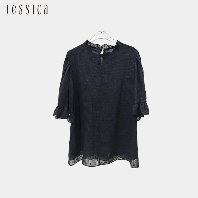 【JESSICA】優雅木耳邊小立領短袖雪紡上衣243305