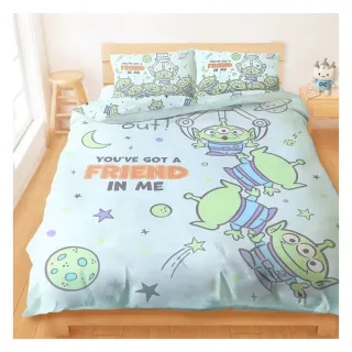 【享夢城堡】天絲卡通四件式床包薄被套組－雙人-迪士尼玩具總動員三眼怪 玩具夾夾樂-藍綠
