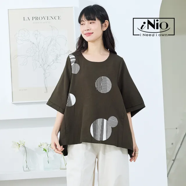 【iNio 衣著美學】短袖上衣 寬鬆圓領 普普風圖騰 短袖棉T(CEW1092)