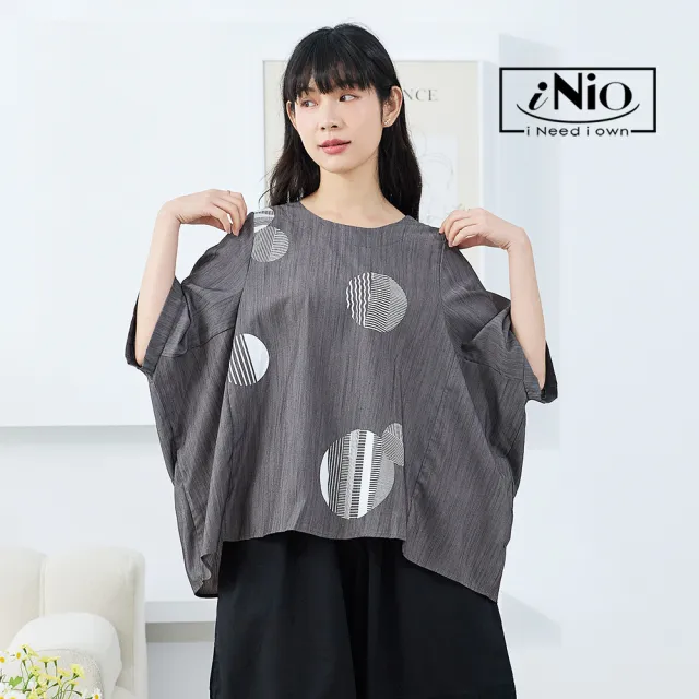 【iNio 衣著美學】短袖上衣 寬鬆圓領 普普風圖騰 短袖棉T(CEW1092)