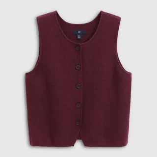 【GAP】女裝 圓領針織背心外套 CashSoft系列-暗紅色(826968)