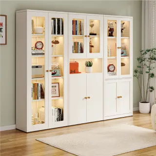 【慢慢家居】專人組裝-雙門款全碳鋼超耐重現代簡約收納櫃(展示櫃 書櫃 泡泡瑪特 儲物櫃 鋼化玻璃門)