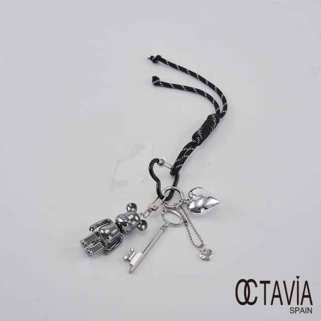 【OCTAVIA 8】雙11 暴力小熊 愛心KEY幸運繩手機包包吊飾-白銀/灰銀二色可選(萬用小吊飾)