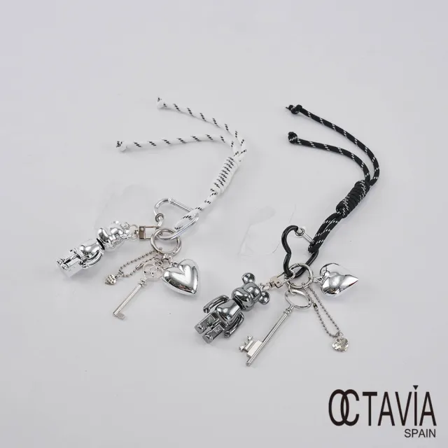 【OCTAVIA 8】雙11 暴力小熊 愛心KEY幸運繩手機包包吊飾-白銀/灰銀二色可選(萬用小吊飾)