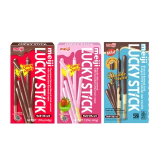 【Meiji 明治】Lucky棒狀餅乾 巧克力/草莓/雙醬口味(盒裝*10盒/箱)