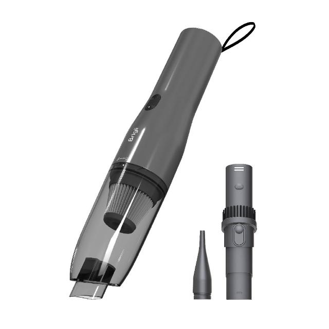  Brigii M5 無線手持吸塵器，採用灰色系設計，輕巧僅397g，適合日常清潔。200ml 可洗式集塵筒，易拆洗不髒亂。配備二合一毛刷及HEPA濾網，有效捕捉細塵過敏原。USB充電約3-4小時，單次續航最長20分鐘，中國製造，BSMI認證R74547，享1年保固。完美解決家居車用灰塵問題，提升清潔效率！ 