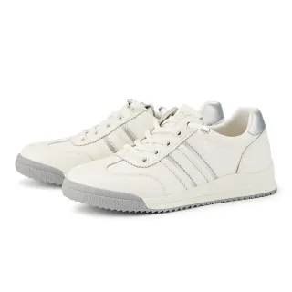 【CHOiCE】雙色線條免綁帶平底休閒小白鞋(銀色)