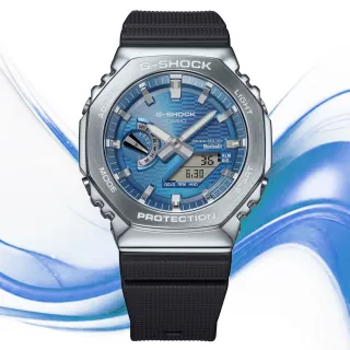 【CASIO 卡西歐】G-SHOCK 金屬錶殼 太陽能 藍芽 雙顯錶 男錶 母親節 禮物 推薦(GBM-2100A-2B)