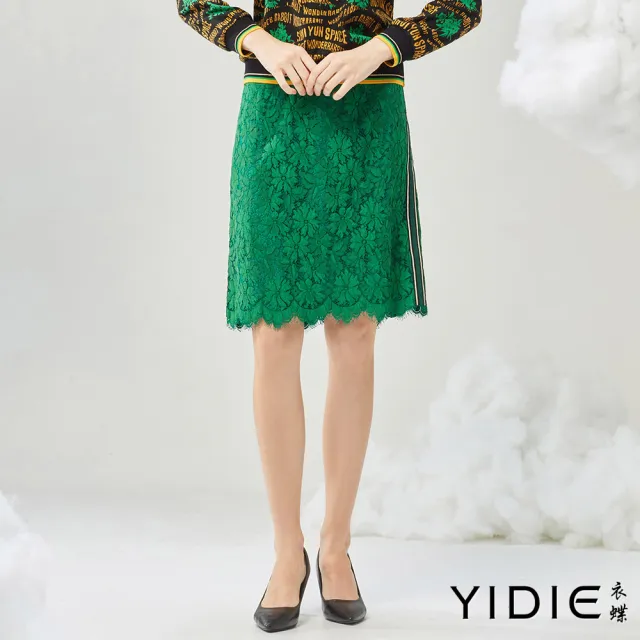 【YIDIE】滿版蕾絲織帶短裙-綠