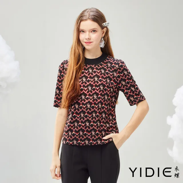 【YIDIE】幾何圖字母亮鑽上衣-黑