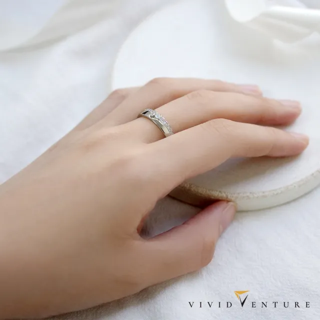 【Vividventure 亞帝芬奇】925純銀 13分 天然鑽石 真鑽 戒指 線戒 皇冠之愛