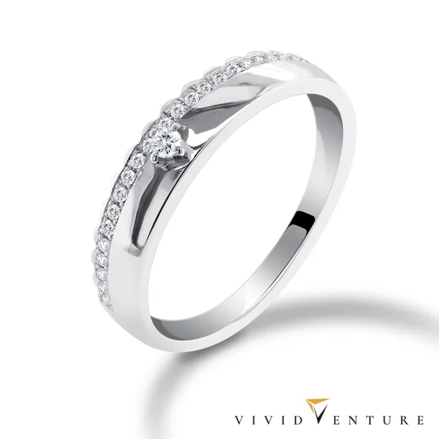 【Vividventure 亞帝芬奇】925純銀 13分 天然鑽石 真鑽 戒指 線戒 皇冠之愛