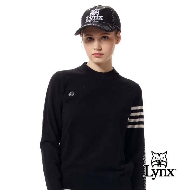 【Lynx Golf】女款兔絨包芯紗材質彈性舒適緹花工藝條紋造型長袖圓領毛衣(二色)