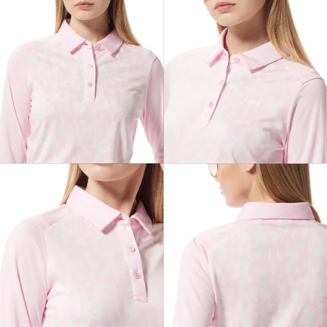 【Lynx Golf】女款合身版吸濕排汗雙面緹花羅紋剪接假兩件造型長袖POLO衫/高爾夫球衫(二色)