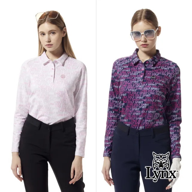 【Lynx Golf】女款合身版保暖內刷毛吸濕排汗滿版數位感印花脇邊剪裁設計長袖POLO衫/高爾夫球衫(二色)