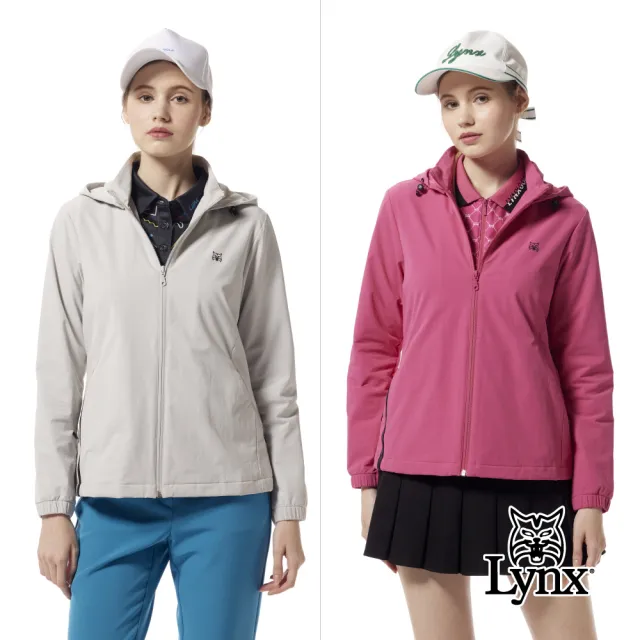 【Lynx Golf】女款彈性舒適抗UV防潑水機能羅紋剪接織帶造型長袖可拆式連帽外套(二色)