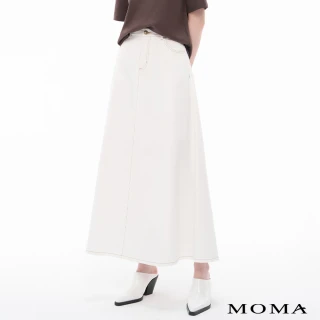 【MOMA】修飾假胯寬A字純棉牛仔長裙(白色)