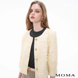 【MOMA】十字格紋剪花小香五分泡泡袖微短版外套(米白色)