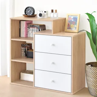 【HOPMA】無印風三右抽三格收納櫃 台灣製造 三層櫃 書櫃 置物櫃 抽屜櫃 組合櫃 櫃子