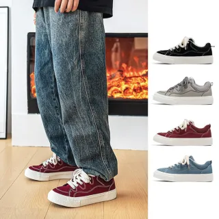 【J&H collection】多色潮流百搭縫線休閒鞋板鞋 帆布鞋(灰 / 藍 / 紅 / 黑)