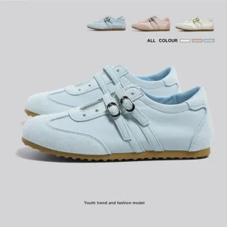 【J&H collection】甜美風格淺口平底德訓鞋 瑪莉珍鞋 休閒鞋(粉色／藍色／米色)