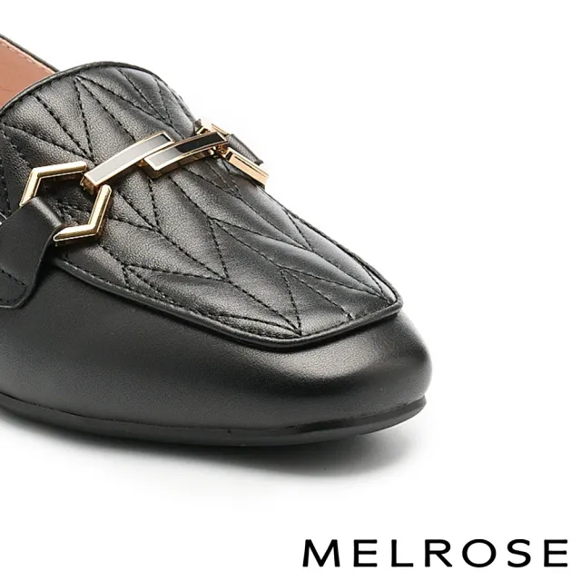 【MELROSE】美樂斯 復古時尚造型釦牛皮樂福方頭低跟鞋(黑)