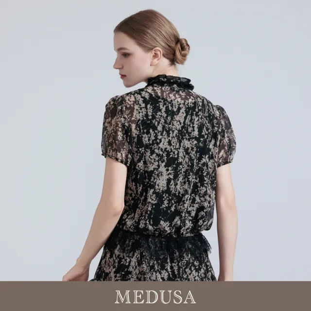 【MEDUSA 曼度莎】現貨-宮廷感印花雪紡蕾絲上衣（M-XL）｜女短袖上衣 蕾絲設計 雪紡上衣(601-5480A)