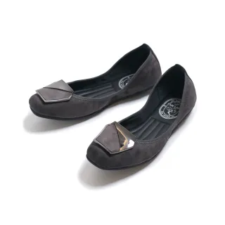 【FAIR LADY】我的旅行日記 經典鏡面飾釦方頭平底娃娃鞋(灰、502013)