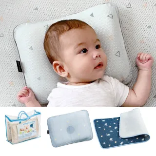【GIO Pillow】透氣托嬰2入組 嬰兒枕S/M號任選+排汗床墊(嬰兒枕頭 透氣床墊 托嬰中心 幼兒園 可水洗)