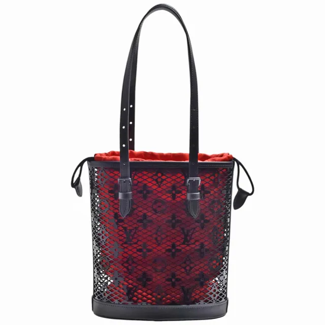 【Louis Vuitton 路易威登】M20352 BUCKET系列鏤空Monogram花紋漆面牛皮手提/肩背包(黑/紅色)