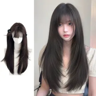 【LEEHER】長直髮/免戴髮網/假髮/全頭套式/中分瀏海/女生假髮/瀏海假髮/高層次假髮