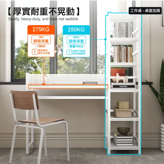 【ONE HOUSE】阿姆斯升級全碳鋼收納層架工作桌/書桌140x46x170CM(一體式高機能桌架組/書桌/書架/辦公桌)