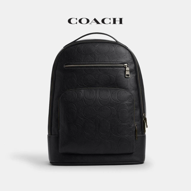 【COACH】蔻馳官方直營 經典 SIGNATURE 皮革ETHAN後背包_QB/黑色(CCF69)