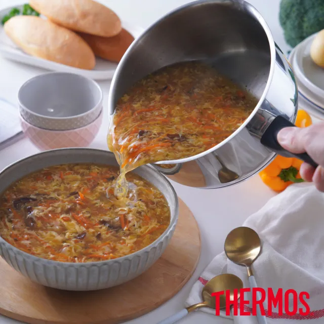 【THERMOS膳魔師】買1送1_不鏽鋼附蓋瀝水單柄湯鍋雪平鍋18cm(SPC-S18+SPC-S18)