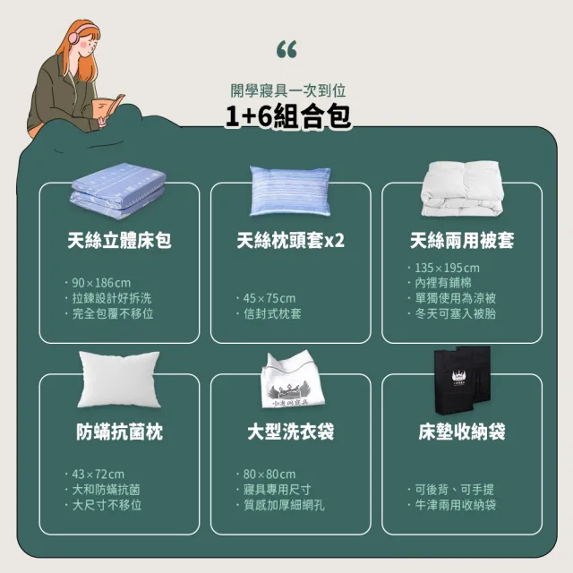 【小老闆寢具】熱賣組 單人3尺 小老闆開學寢具七件組 B組10CM吸濕排汗記憶床墊(學生組 大學床墊)
