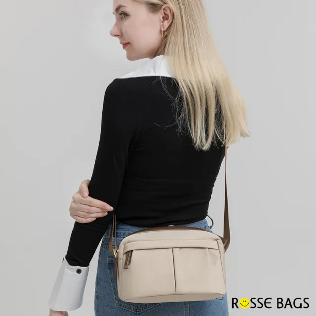 【Rosse Bags】時尚個性化簡約斜肩包 枕頭包 單肩包(黑色／米色)
