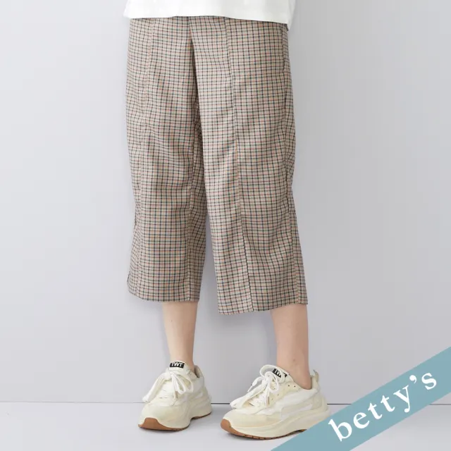【betty’s 貝蒂思】出清品  雙排釦雪紡格紋寬褲(灰色)