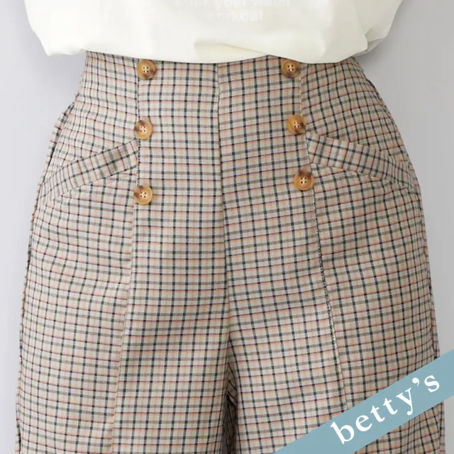 【betty’s 貝蒂思】出清品  雙排釦雪紡格紋寬褲(灰色)